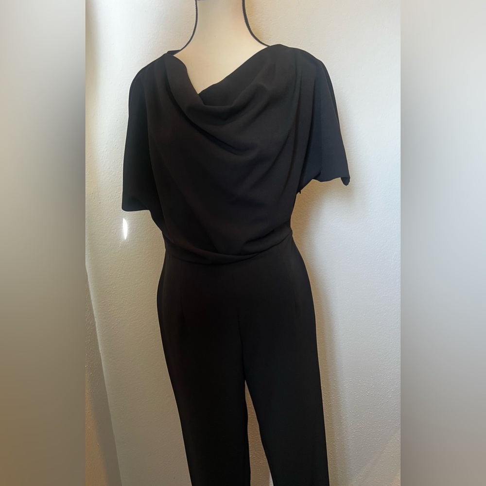 Elegant Draped Shoulder Black Jumpsuit